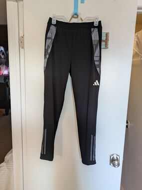 adidas Kids Black Athletic Track Pants with Gray Accents Bottoms